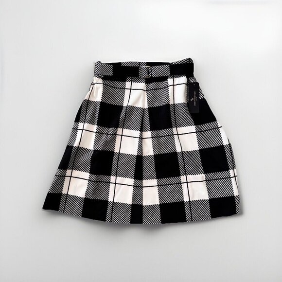 Worthington Black And White Big Buffalo Check Pattern Skirt US Size 8P Belt - Picture 1 of 4